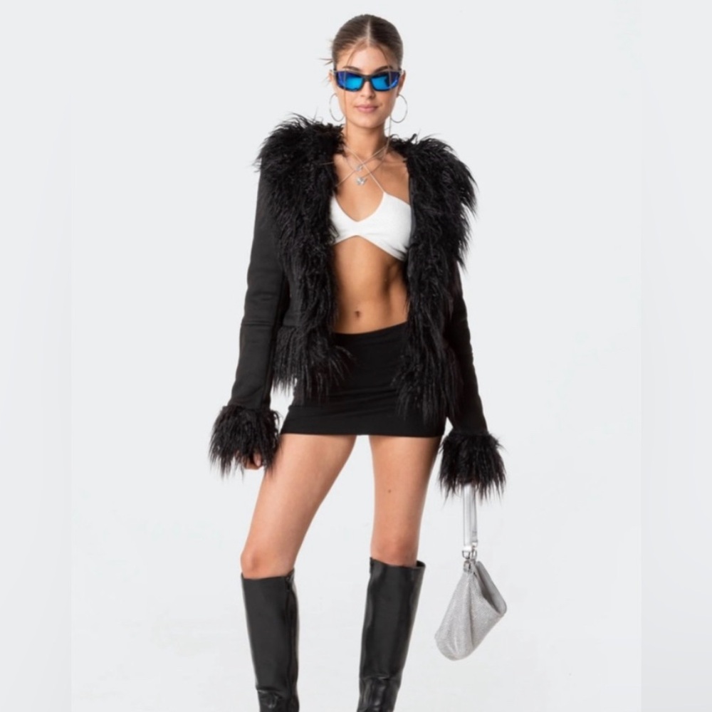 Edikted Black Faux Fur Trim Jacket/Coat